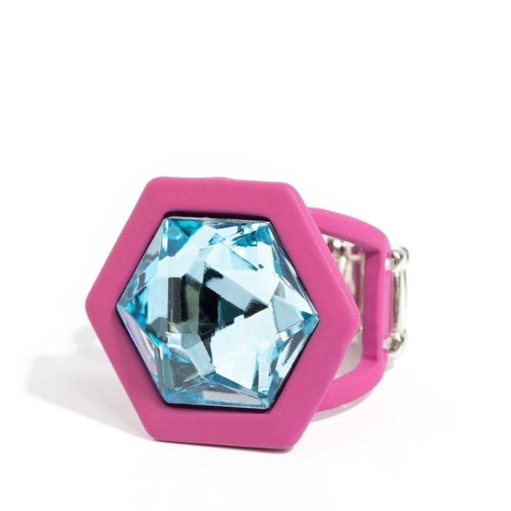 Pink and Blue Hexagon Ring Changing Class Blue Gem Jewelry